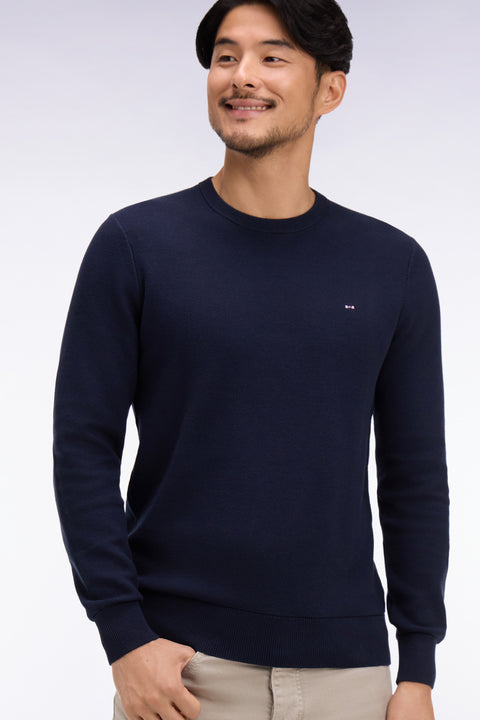 Pull col rond en coton marine - Image 1