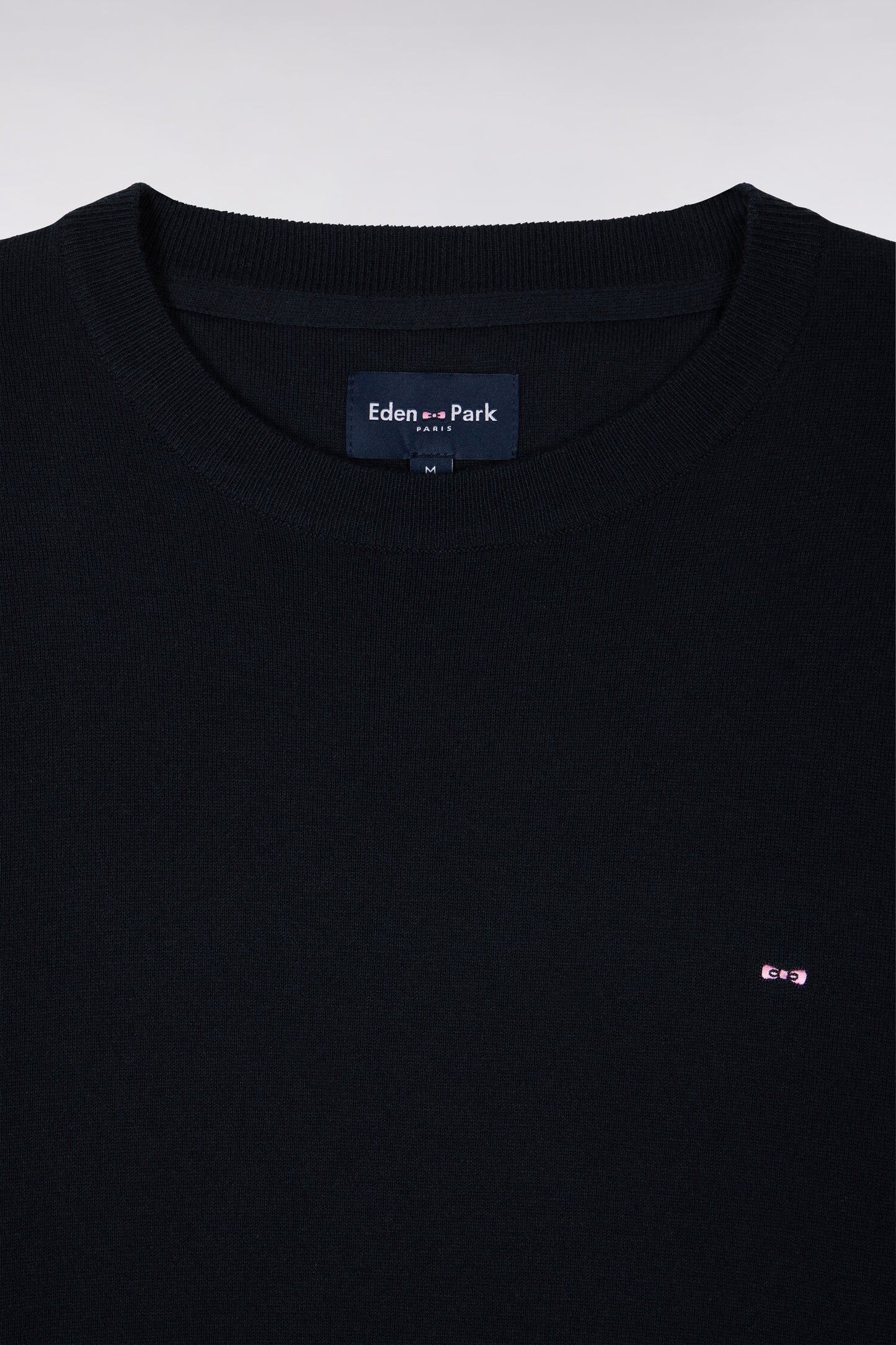 Pull col rond en coton et soie mélangés marine