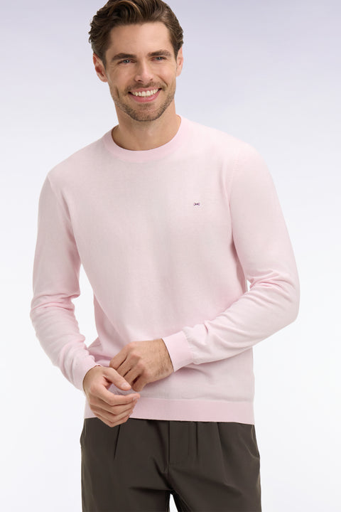 Pull col rond en coton et soie mélangés rose - Image 1