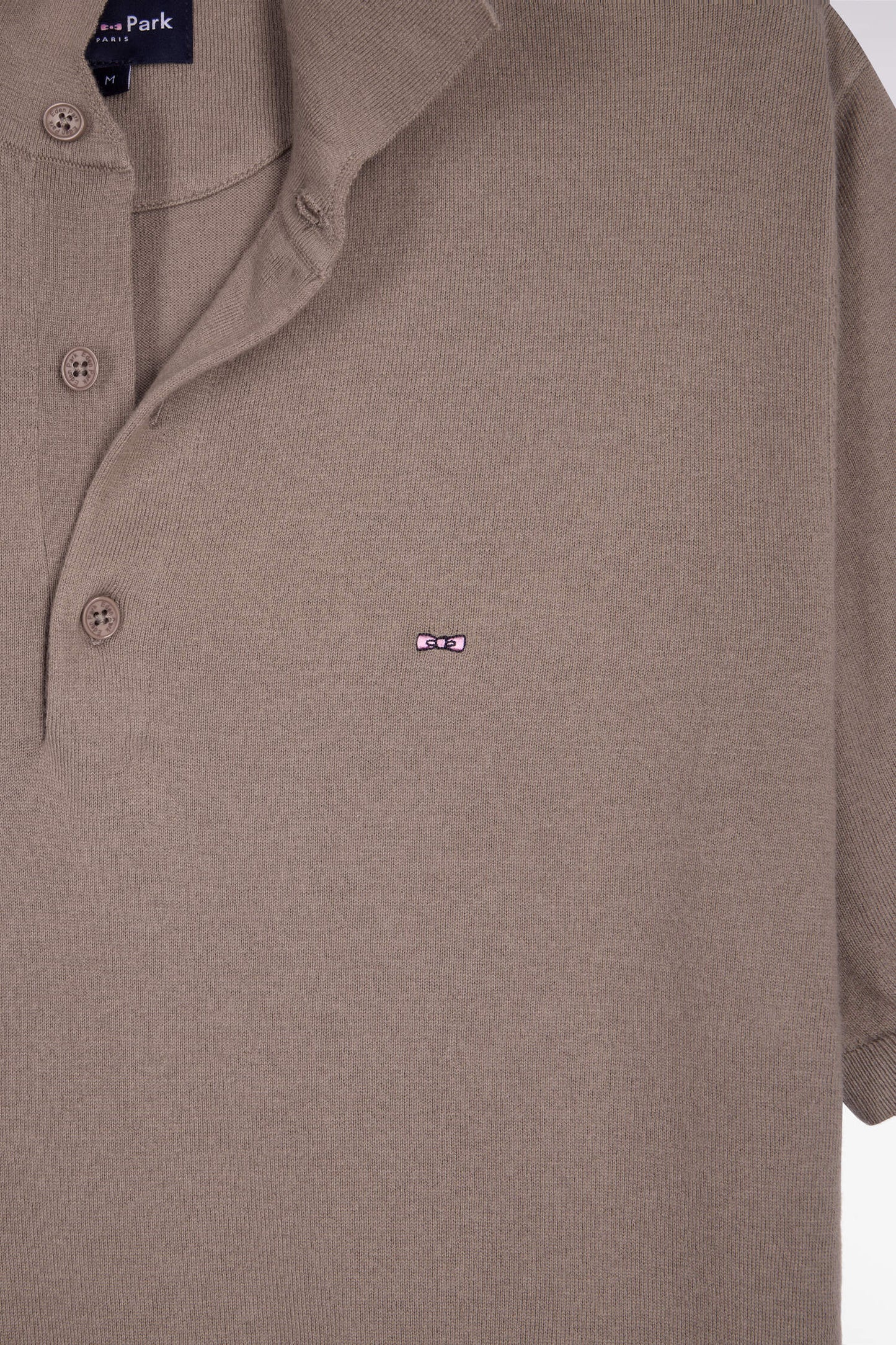 Pull manches courtes col polo en coton et soie mélangés beige