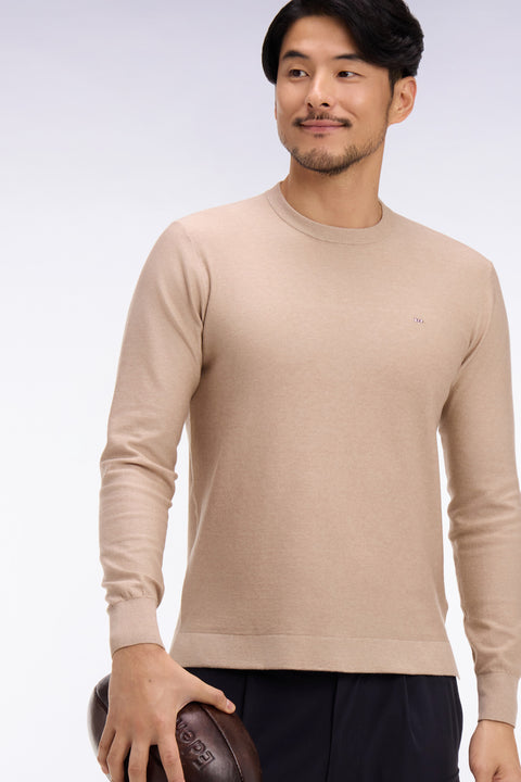 Pull col rond en coton et lyocell mélangés beige - Image 1