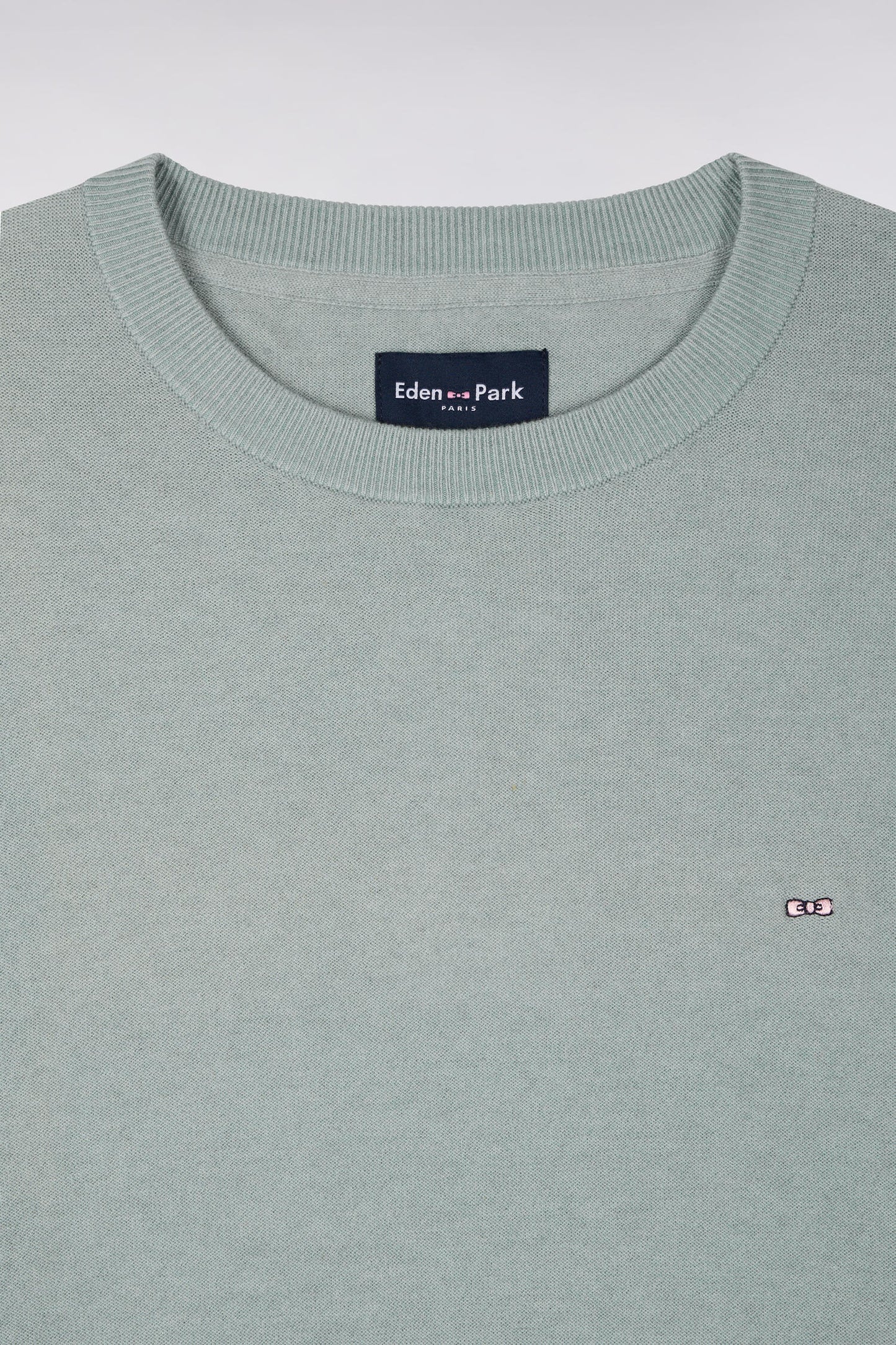 Round-neck sweater in sea green cotton and lyocell blend