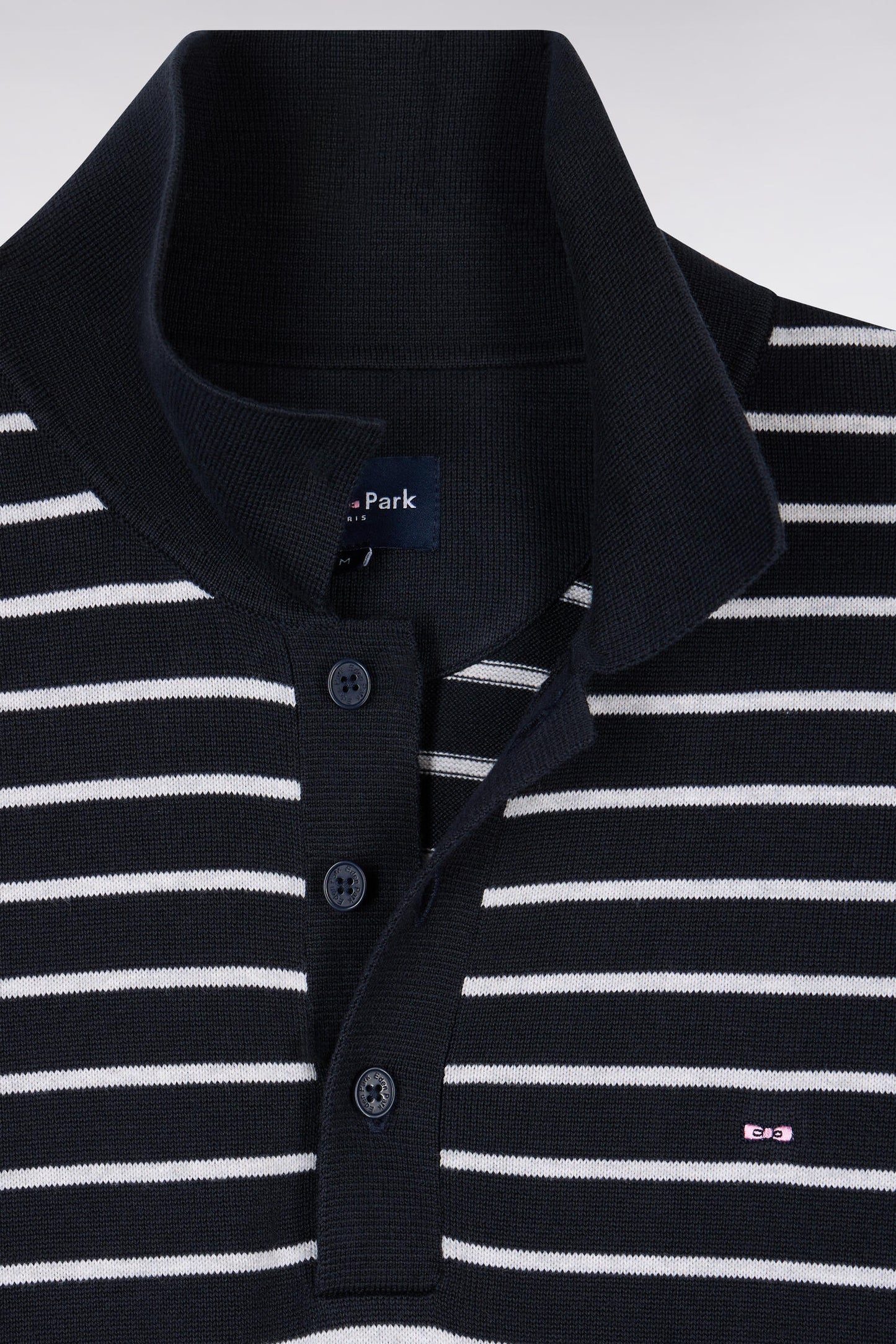 Pull manches courtes à col polo en coton gris rayé