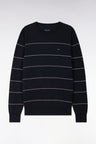 Pull col rond en coton marine rayé