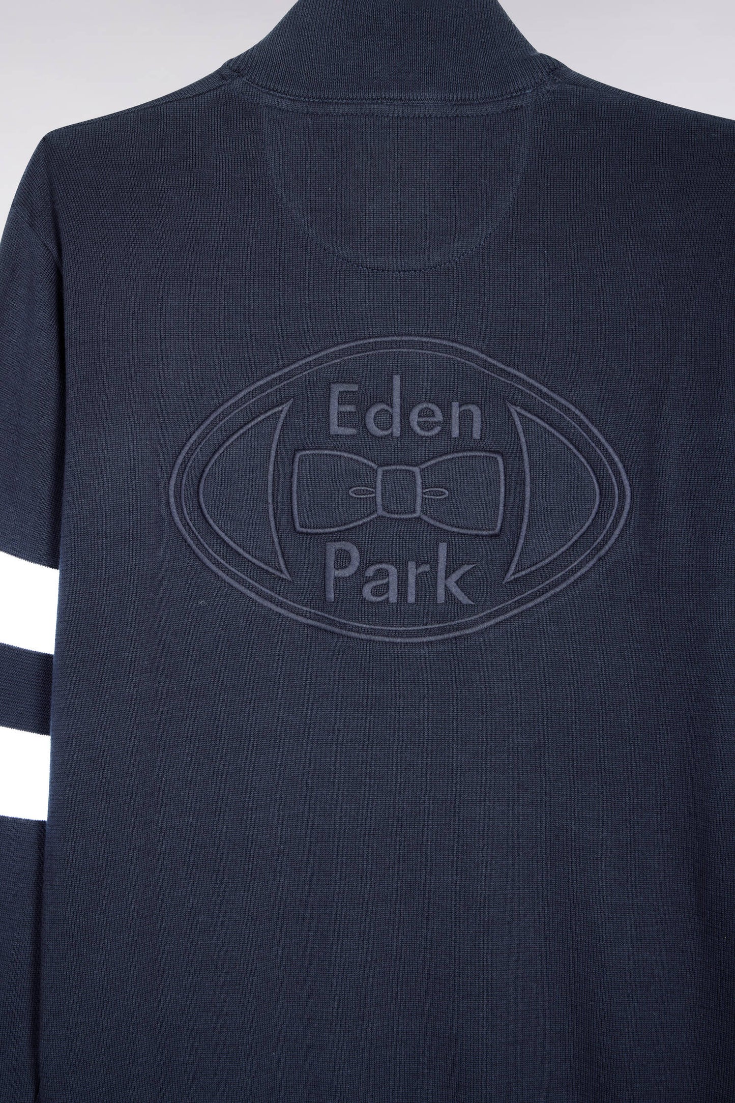 Pull col maillot en coton marine à double rayures manches