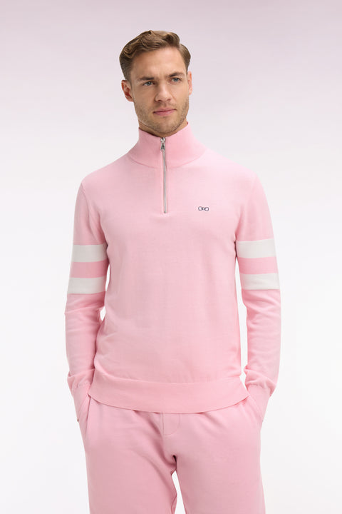 Pull col maillot en coton rose à double rayures manches - Image 3