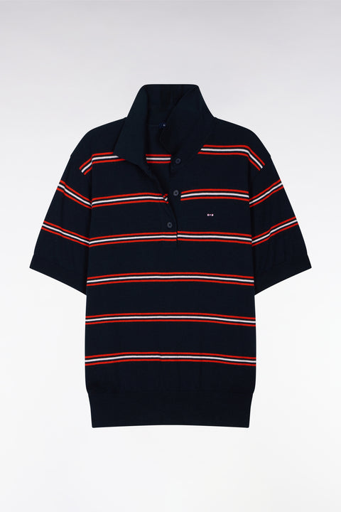 Pull à manches courtes rayé en coton et soie mélangés marine coupe regular - Image 2