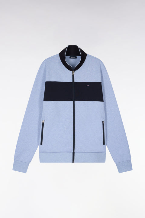 Sweatshirt zippé col polo en molleton bleu ciel - Image 2