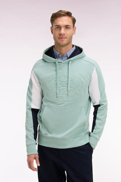 Sweatshirt à capuche en molleton coton vert d'eau brodé - Image 3