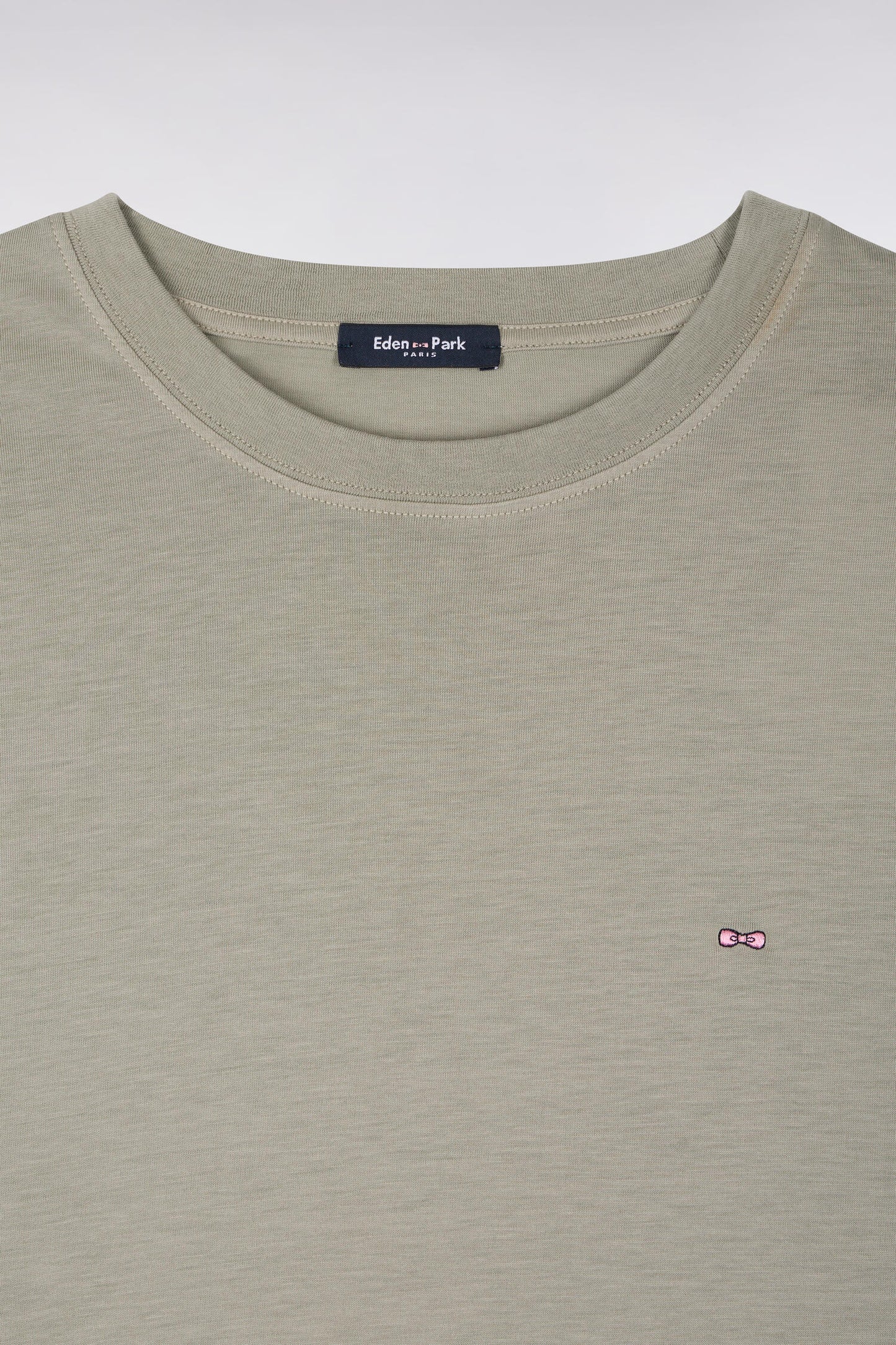 Light khaki regular-fit short-sleeved lyocell and cotton T-shirt
