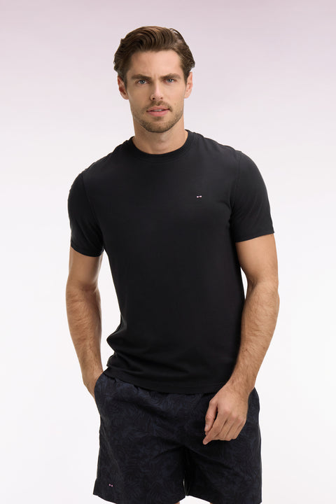 Short-sleeved black lyocell and cotton T-shirt, regular fit - Image 3