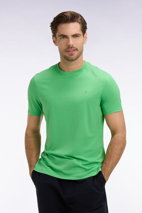 Regular fit short-sleeved T-shirt in grass green lyocell and cotton - Image 3