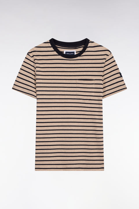 T-shirt à manches courtes en coton stretch rayé beige coupe slim - Image 2