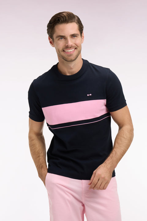 T-shirt à manches courtes en coton marine découpes roses coupe regular - Image 3