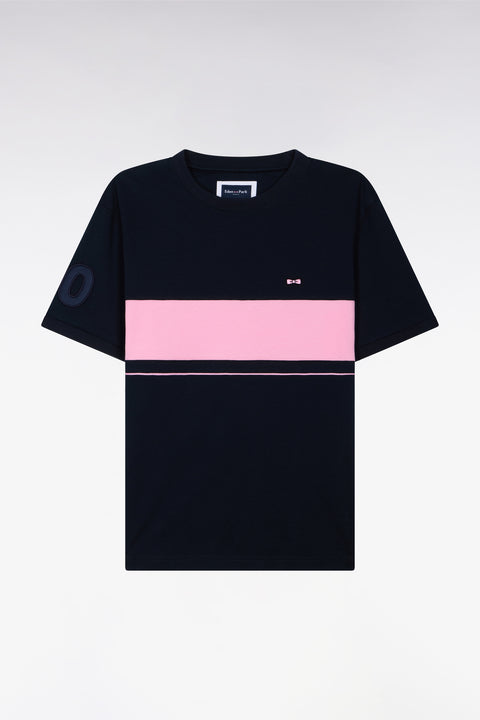 T-shirt à manches courtes en coton marine découpes roses coupe regular - Image 2