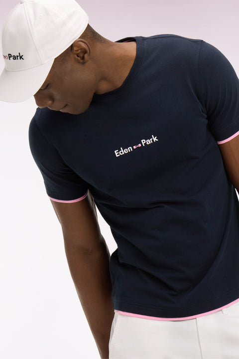 T-shirt à manches courtes en coton marine broderie Eden Park coupe regular - Image 1