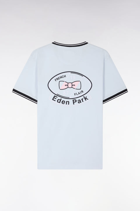 T-shirt à manches courtes en coton bleu ciel brodé coupe regular - Image 2