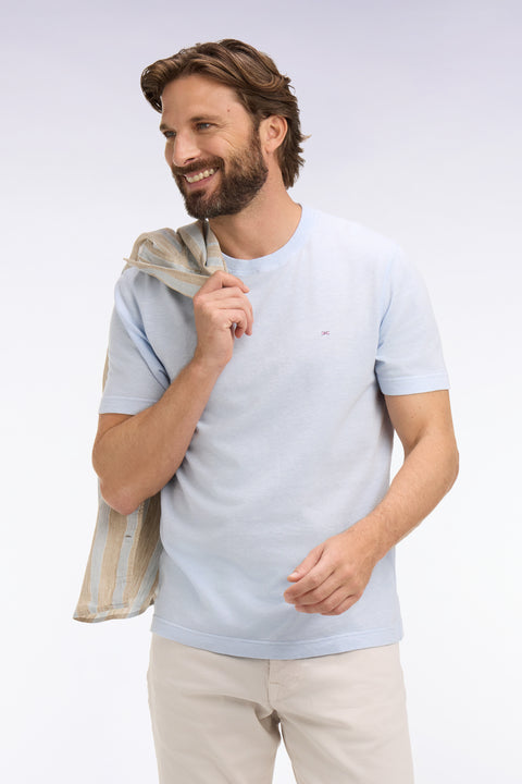 T-shirt à manches courtes en coton et lin ciel coupe regular - Image 1