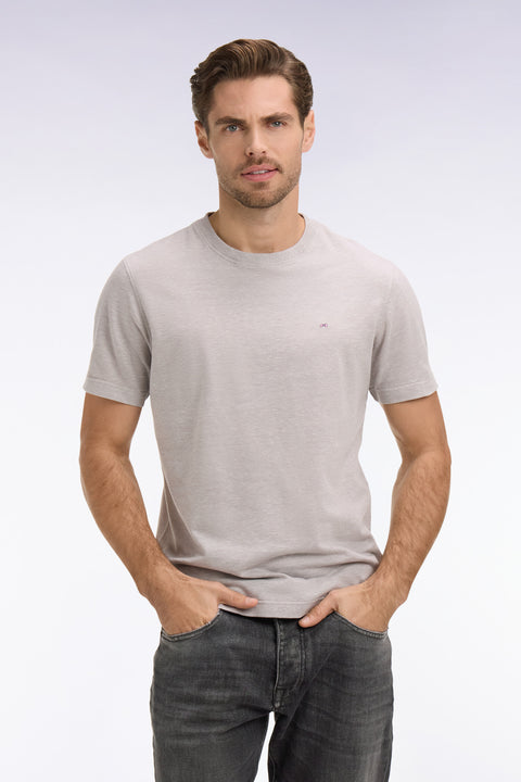 T-shirt à manches courtes en coton et lin gris coupe regular - Image 3