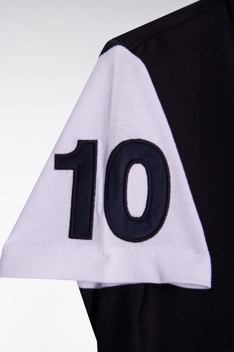 T-shirt à manches courtes en coton marine à manches bicolore coupe droite - Image 2