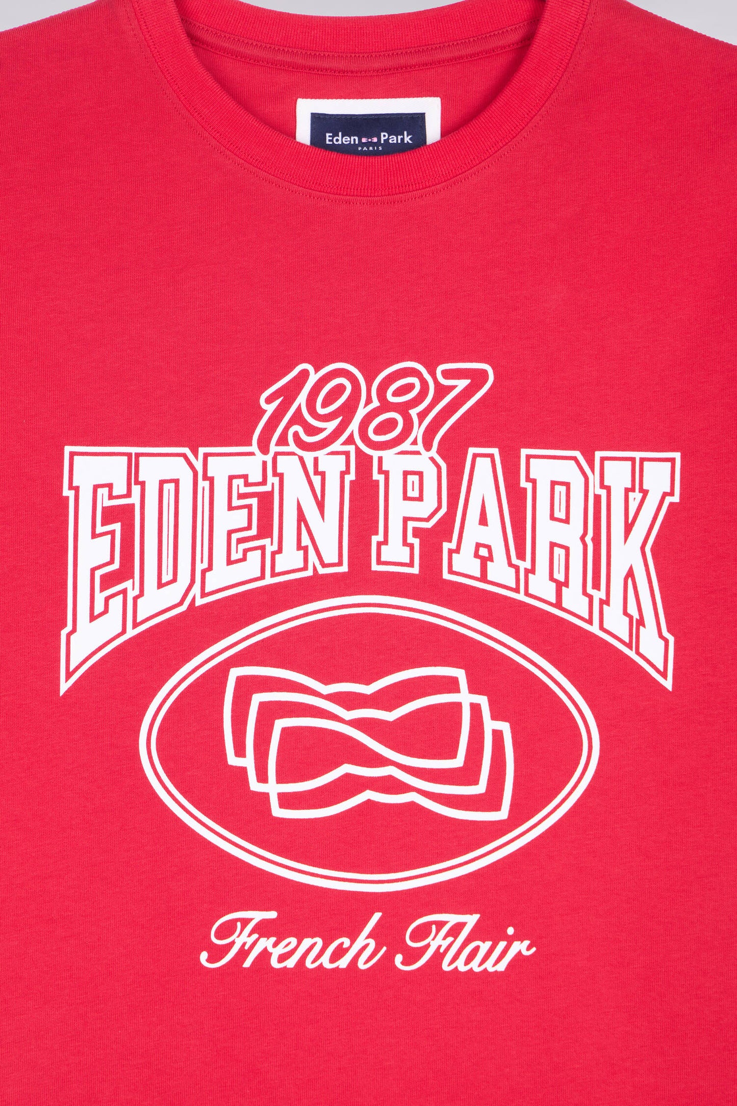 T-shirt à manches courtes en coton rouge sérigraphie écrue coupe regular