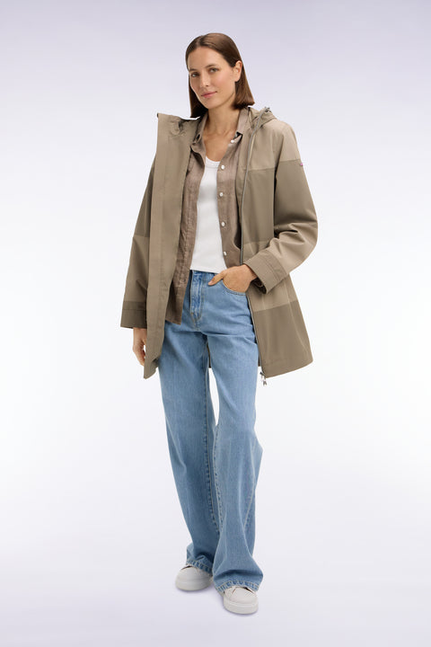 Parka longue kaki à rayures camaïeu et capuche intégrée - Image 1