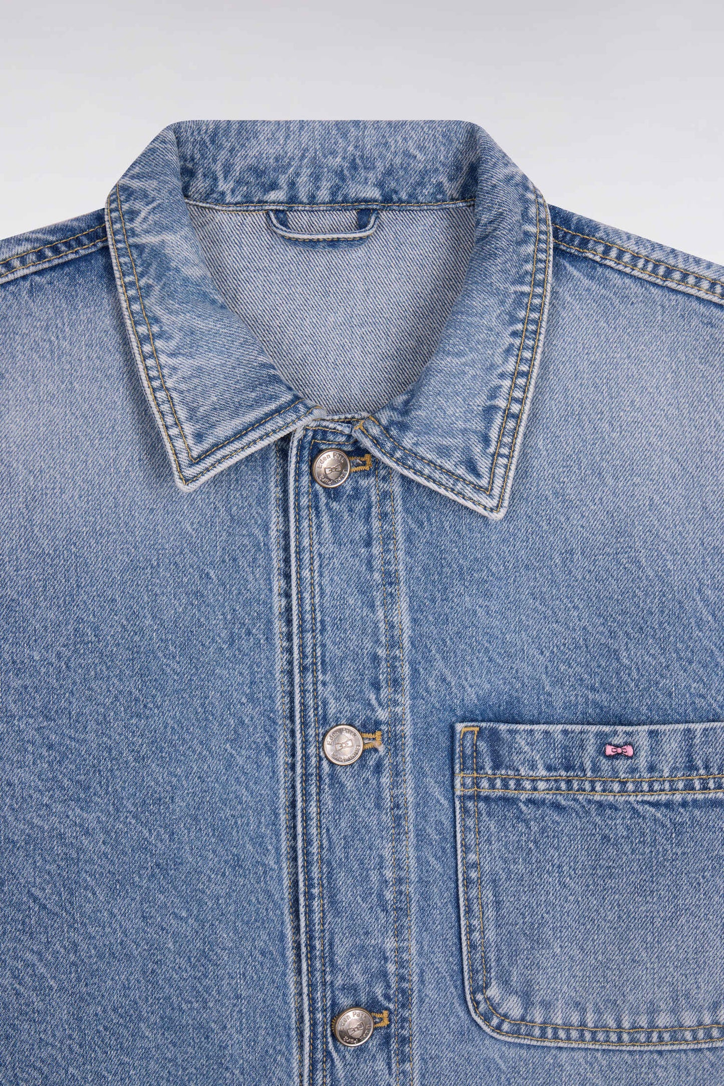 Washed blue denim worker jacket