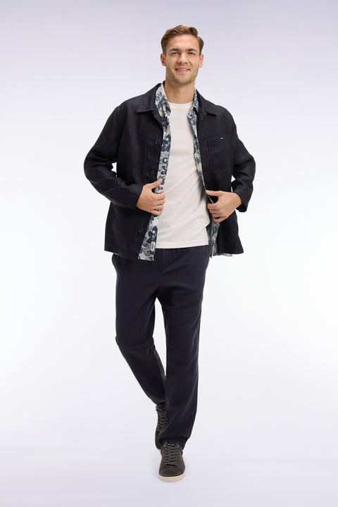 Surchemise en lin et coton marine - Image 1