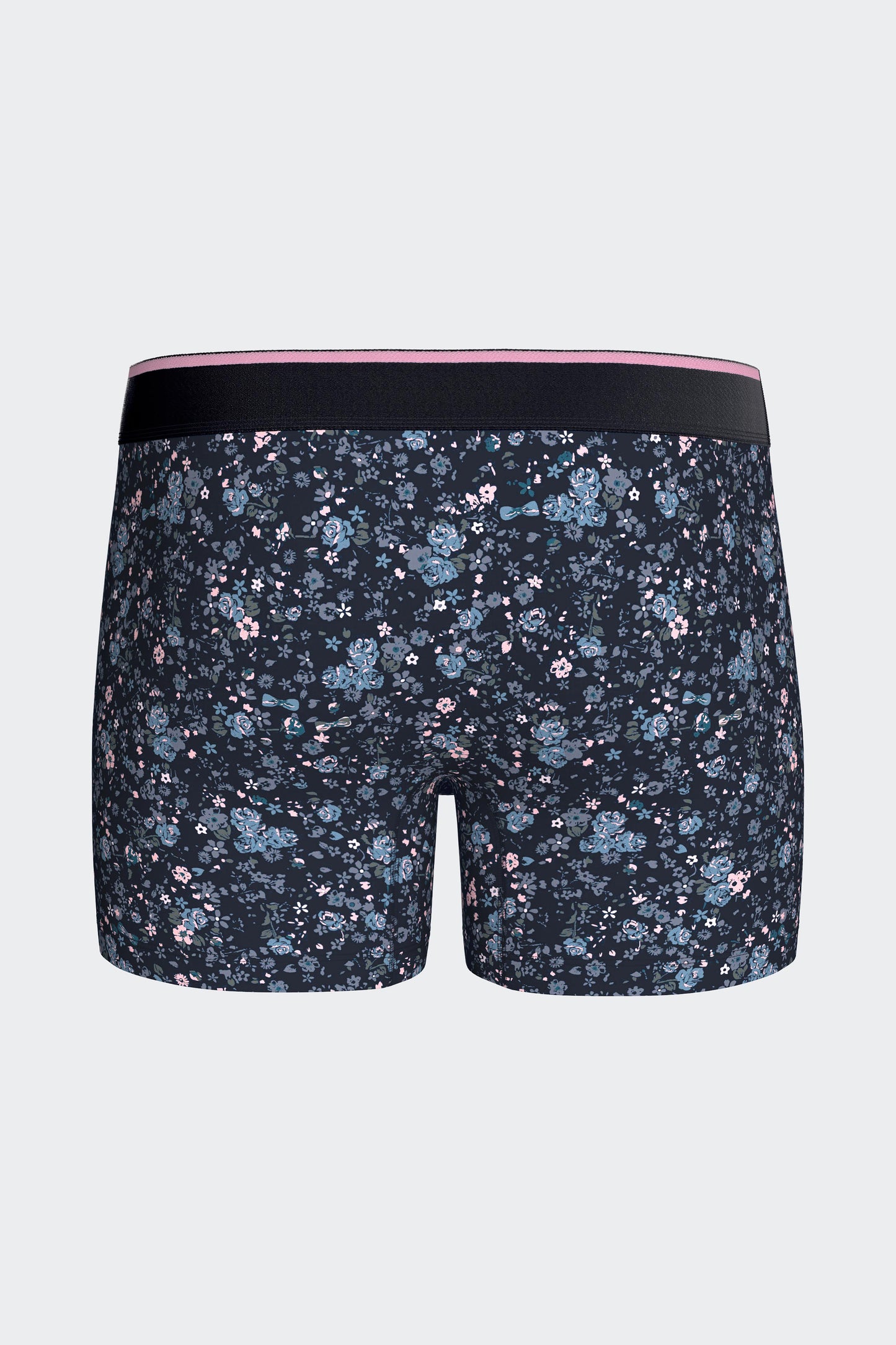Boxer shorts in navy stretch cotton jersey with floral print