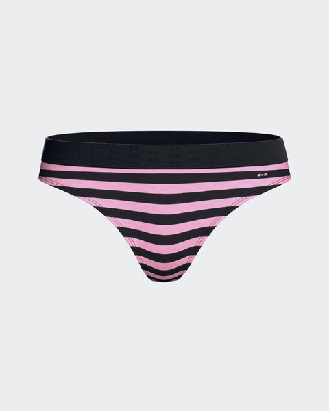 Culotte tanga en coton stretch rayé marine et rose - Image 1