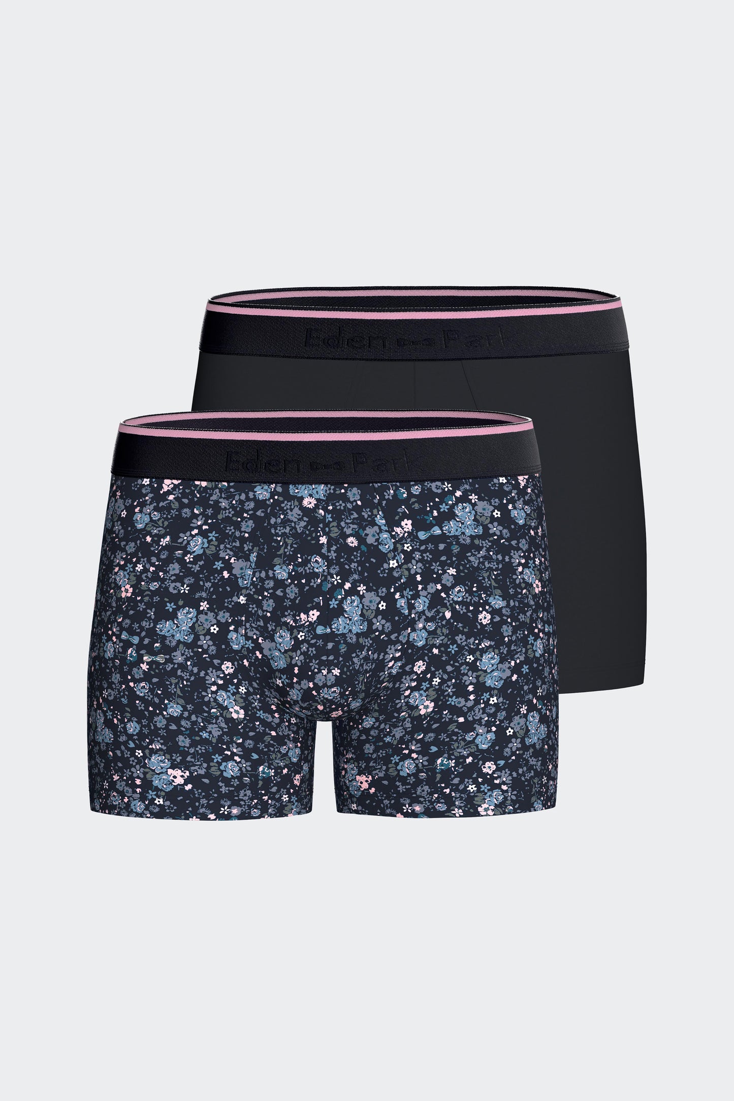 Lot de deux boxers en jersey de coton stretch marine et imprimé floral