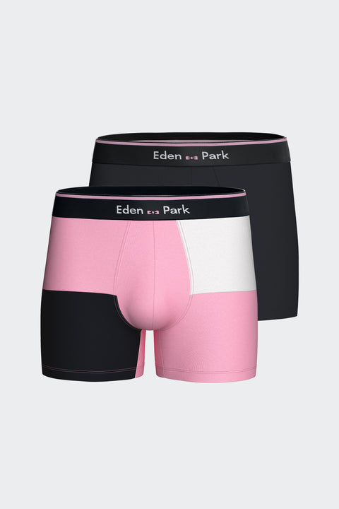 Lot de deux boxers en jersey de coton stretch marine et colorblock rose - Image 1