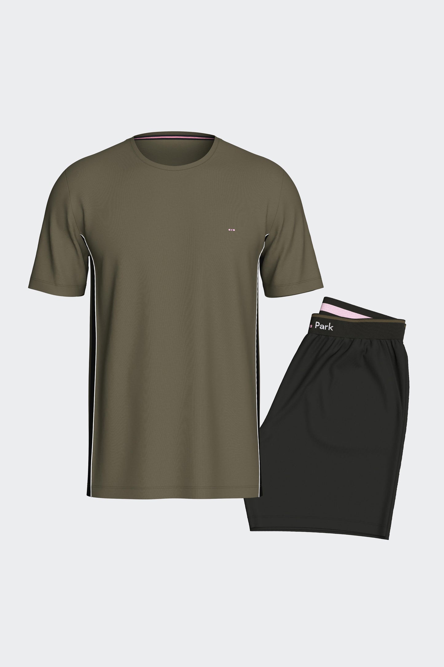 Short navy and khaki cotton pajamas