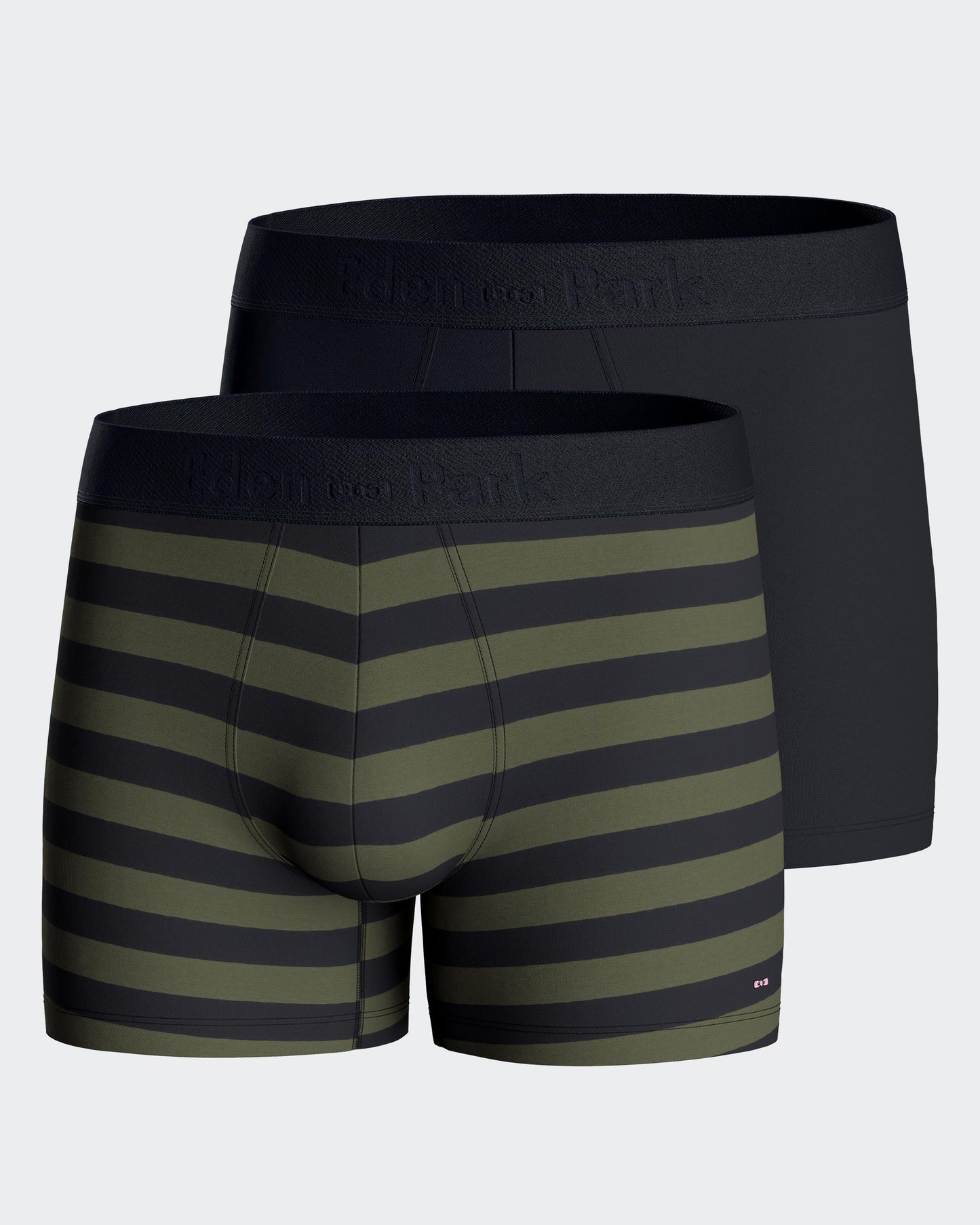 Set of two plain boxer shorts in navy and khaki stretch cotton jersey