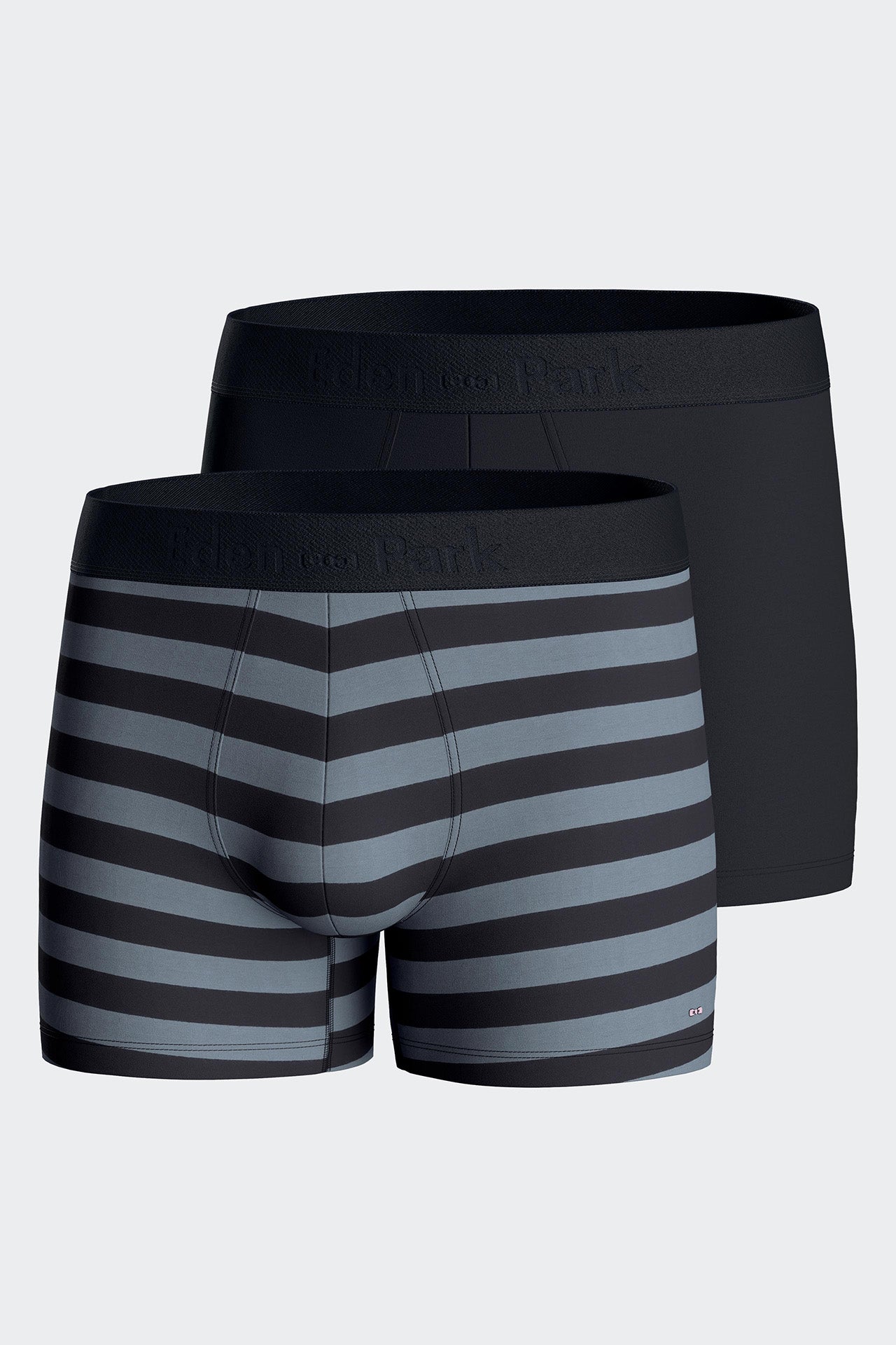 Set of two plain boxer shorts in navy and grey stretch cotton jersey
