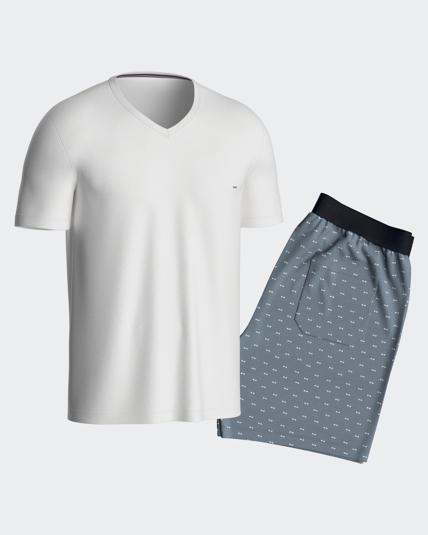 Short pyjamas in grey cotton jersey shorts with micropatterns