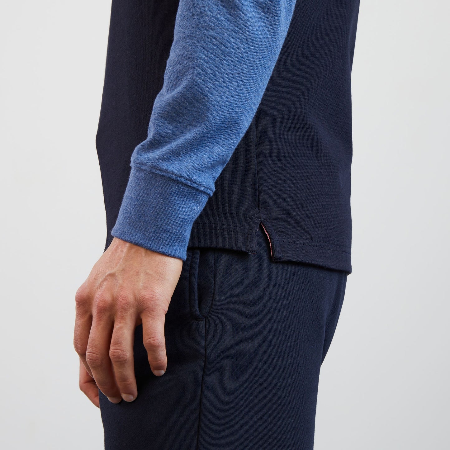 Blue long-sleeved colourblock rugby shirt