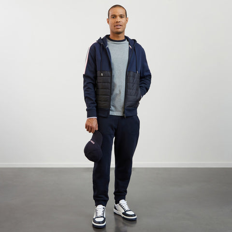 Dark blue bimaterial sweatshirt with tricolour trim - Image 1