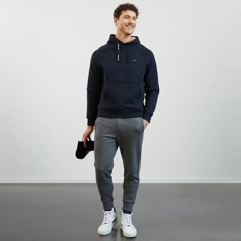 Dark blue hooded sweatshirt with flocked Eden Park details - Image 1