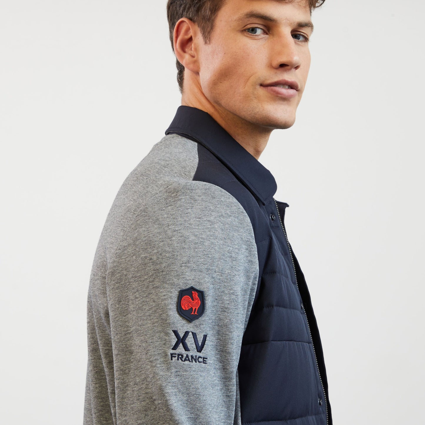 Dark blue bimaterial colourblock XV de France sweatshirt