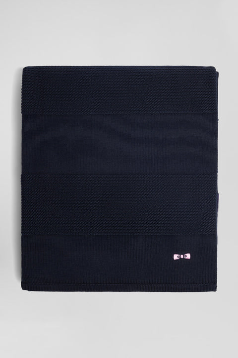 Navy blue striped cotton scarf - Image 3