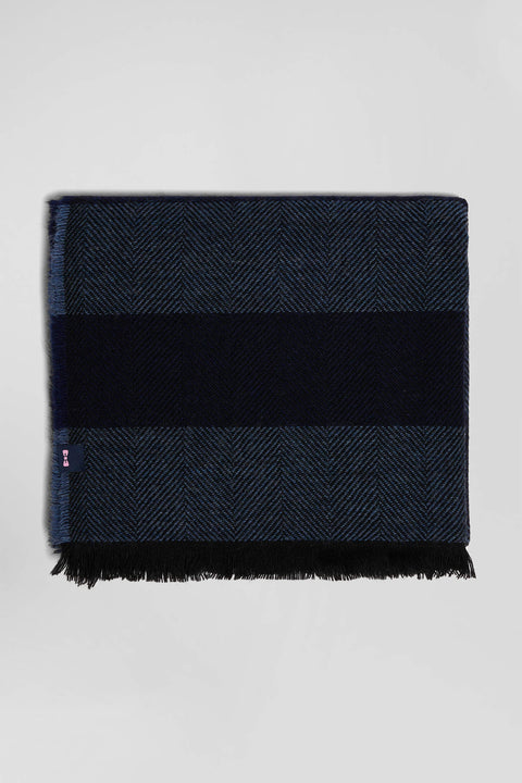 Navy blue striped mixed wool large scarf - Image 3
