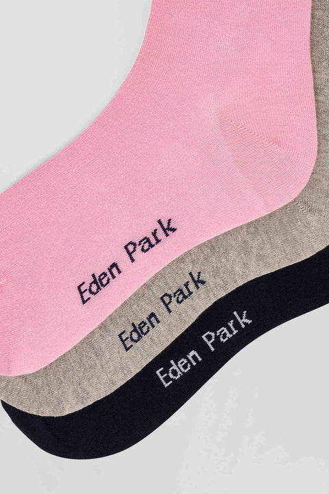 Set of 3 pairs of pink stretch cotton socks with striped details - Image 3