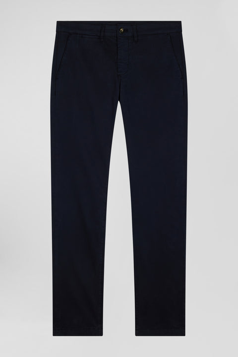 Slim plain navy blue chino trousers in stretch cotton - Image 2