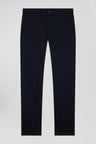 Slim plain navy blue chino trousers in stretch cotton