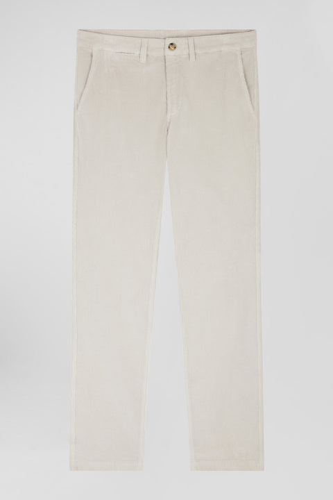 Regular ecru stretch cotton velvet chino trousers - Image 2