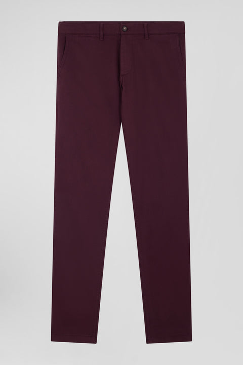 Regular burgundy stretch cotton piqué and modal chino trousers - Image 2