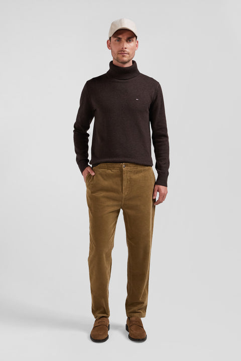 Elasticated-waist pants in hazelnut stretch cotton, Modern cut - Image 1