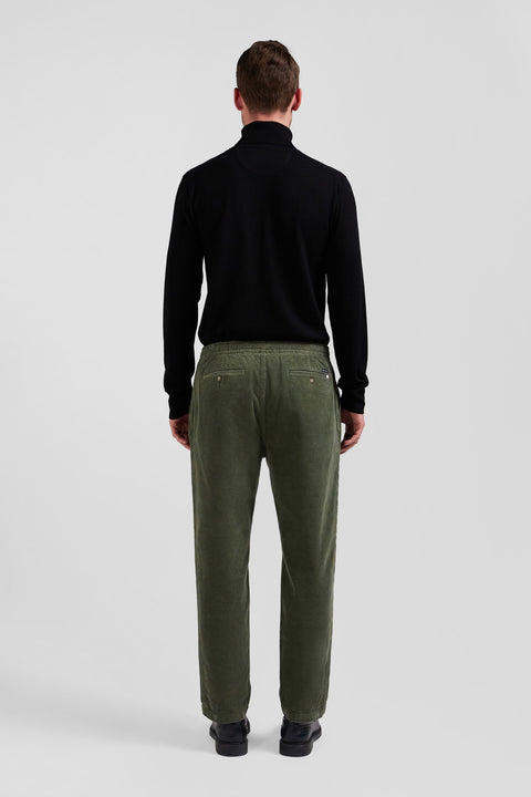 Modern khaki stretch cotton elastic waist trousers - Image 3