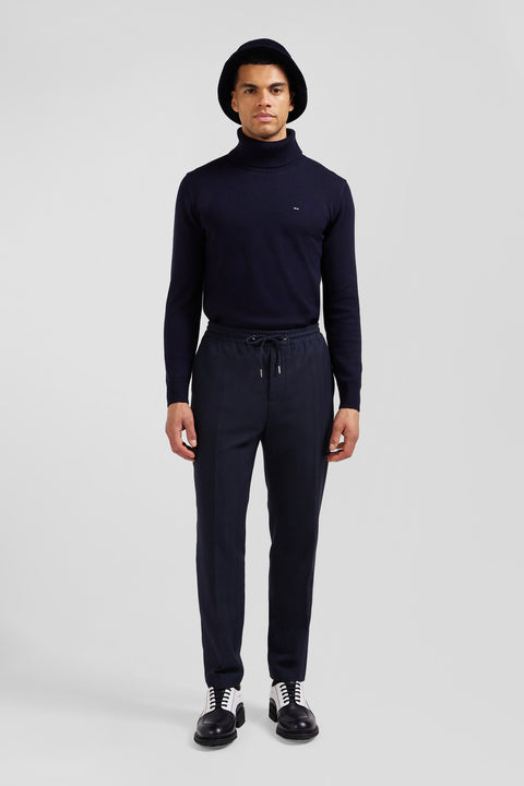 Modern navy blue elastic waist trousers - Image 1
